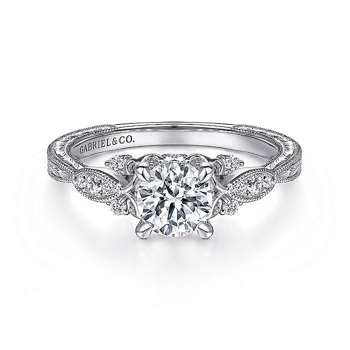 Gabriel & Co. ER14768R3W44JJ Vintage Inspired 14K White Gold Round Diamond Engagement Ring