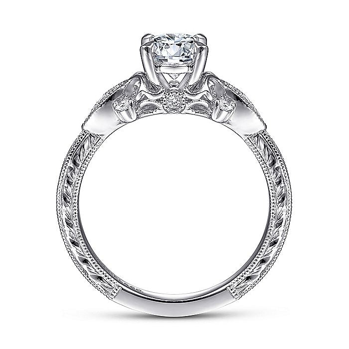 Gabriel & Co. ER14768R3W44JJ Vintage Inspired 14K White Gold Round Diamond Engagement Ring