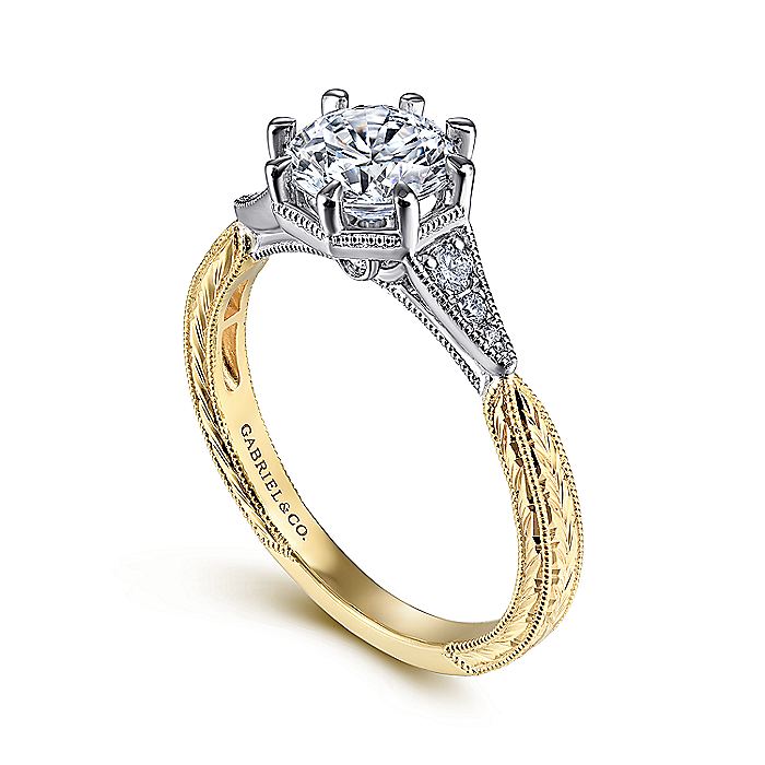 Gabriel & Co. ER14770R4M44JJ Vintage Inspired 14K White-Yellow Gold Round Diamond Engagement Ring