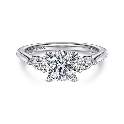 Gabriel & Co. ER14794R4W44JJ 14K White Gold Round 3 Stone Diamond Engagement Ring