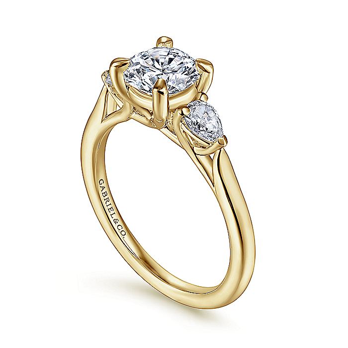 Gabriel & Co. ER14794R4Y44JJ 14K Yellow Gold Round Three Stone Diamond Engagement Ring