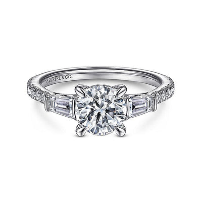 Gabriel & Co. ER14796R4W44JJ 14K White Gold Round 3 Stone Diamond Engagement Ring