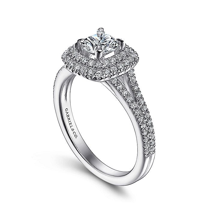 Gabriel & Co. ER14917R3W44JJ 14K White Gold Round Double Halo Diamond Engagement Ring