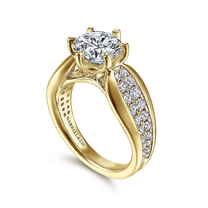 Gabriel & Co. ER14966R8Y44JJ 14K Yellow Gold Wide Band Round Diamond Engagement Ring