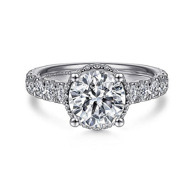 Gabriel & Co. ER14977R8W83JJ 18K White Gold Hidden Halo Round Diamond Engagement Ring