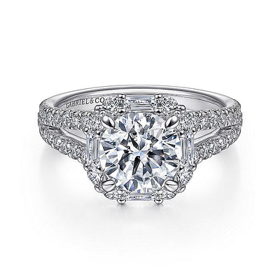 Gabriel & Co. ER15030R6W44JJ 14K White Gold Cushion Halo Round Diamond Engagement Ring