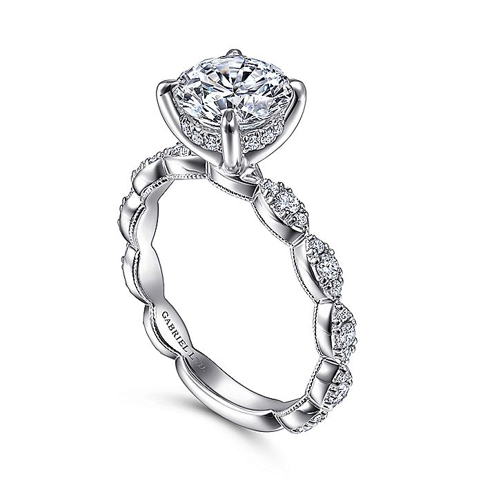 Gabriel & Co. ER15356R6W83JJ Vintage Inspired 18K White Gold Round Diamond Engagement Ring