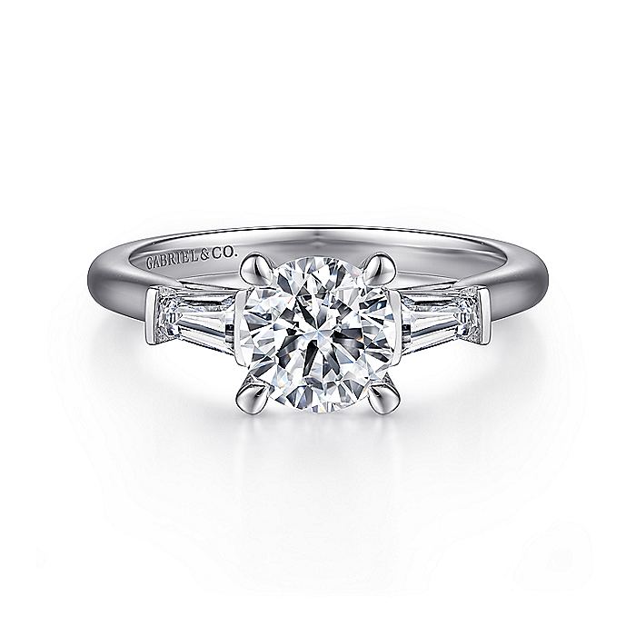 Gabriel & Co. ER15591R4W43JJ 14K White Gold Round Three Stone Diamond Engagement Ring