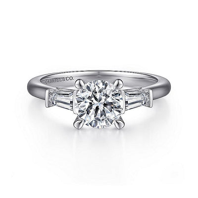 Gabriel & Co. ER15591R4W43JJ 14K White Gold Round Three Stone Diamond Engagement Ring