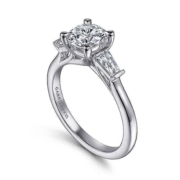 Gabriel & Co. ER15591R4W43JJ 14K White Gold Round Three Stone Diamond Engagement Ring