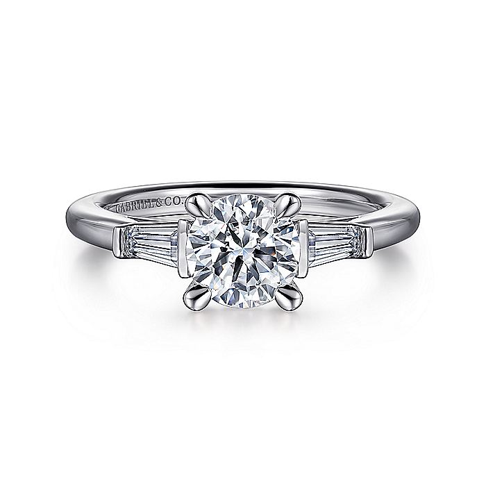 Gabriel & Co. ER16121R4W43JJ 14K White Gold Round Three Stone Diamond Engagement Ring