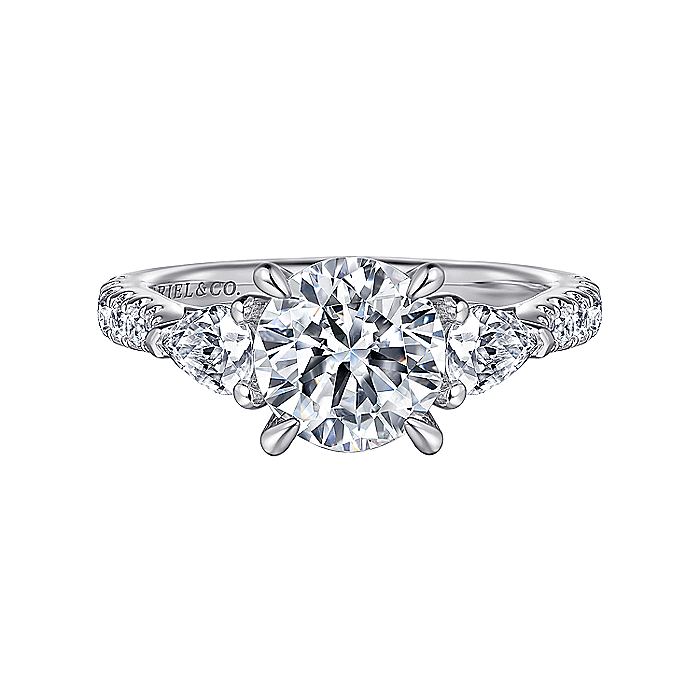 Gabriel & Co. ER16122R6W44JJ 14K White Gold Round Three Stone Diamond Engagement Ring