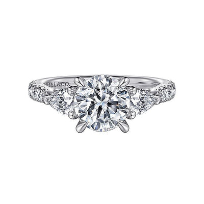 Gabriel & Co. ER16122R6W44JJ 14K White Gold Round Three Stone Diamond Engagement Ring