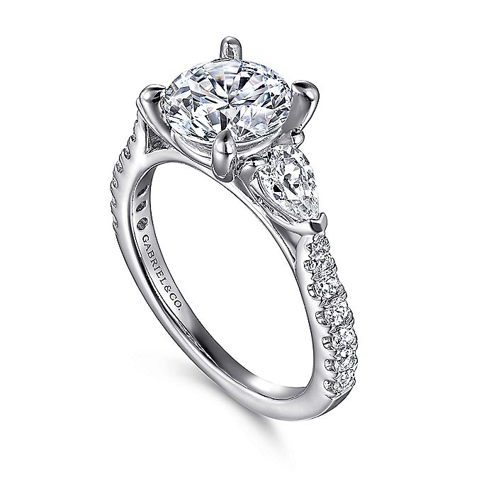 Gabriel & Co. ER16122R6W44JJ 14K White Gold Round Three Stone Diamond Engagement Ring