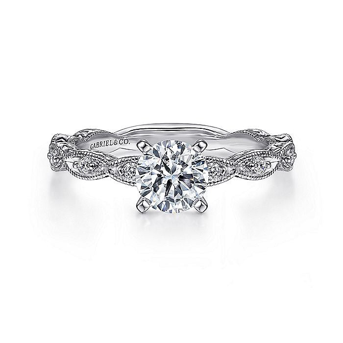 Gabriel & Co. ER4122W44JJ Vintage Inspired 14K White Gold Round Diamond Engagement Ring