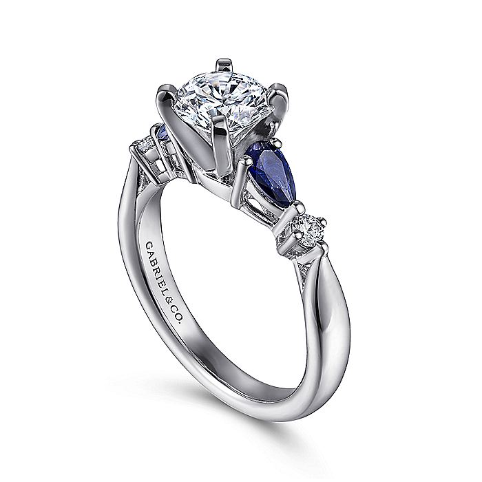 Gabriel & Co. ER6002W44SA 14K White Gold Round Five Stone Sapphire and Diamond Engagement Ring