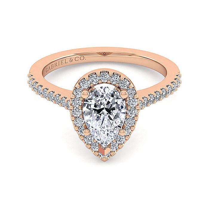 Gabriel & Co. ER6419P4K44JJ 14K Rose Gold Pear Shape Halo Diamond Engagement Ring