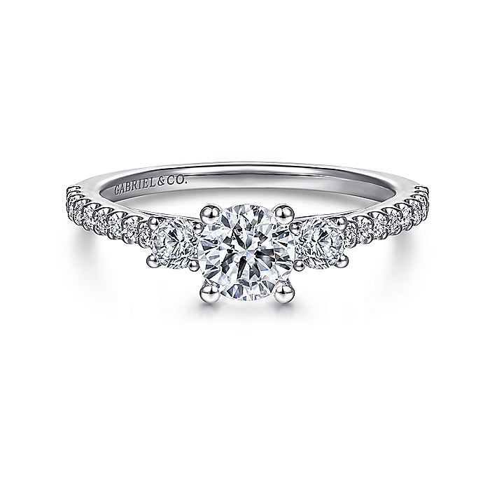 Gabriel & Co. ER7296W44JJ 14K White Gold Round Three Stone Diamond Engagement Ring