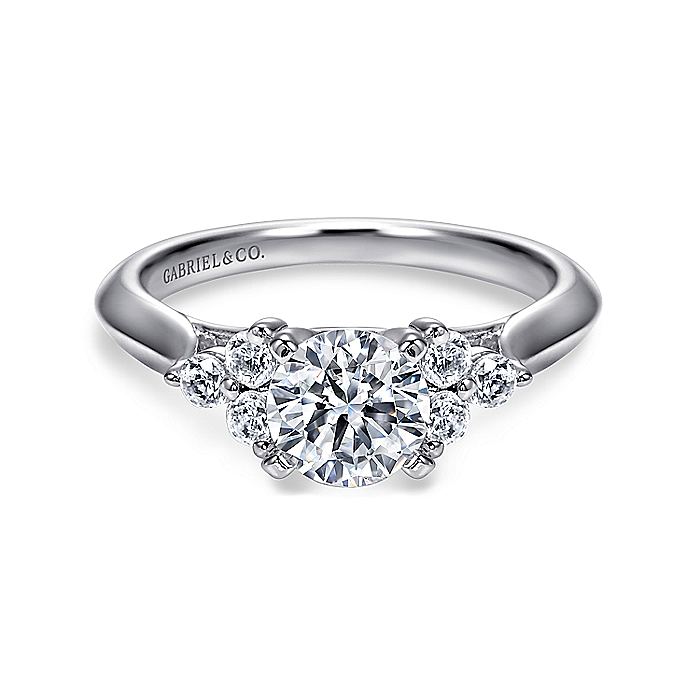 Gabriel & Co. ER7995W44JJ 14K White Gold Round Three Stone Cluster Diamond Engagement Ring