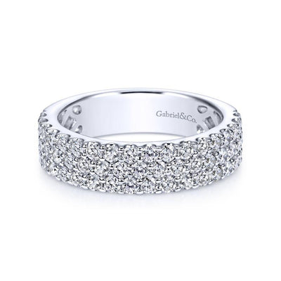 Wide 14K White Gold Prong Set Diamond Anniversary Band