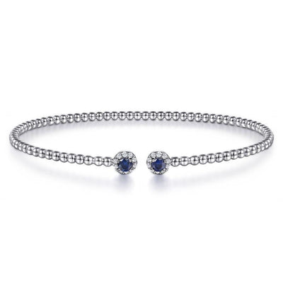 14K White Gold Bujukan Bead Split Cuff Bracelet with Sapphire and Diamond