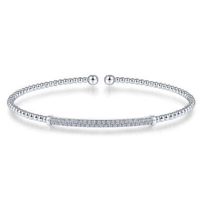 14K White Gold Bujukan Split Cuff Bracelet with Diamond Pav�� Bar