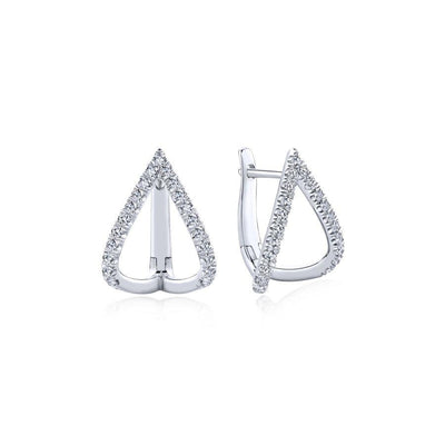 14k White Gold 15mm Inverted V Diamond Huggie Earrings