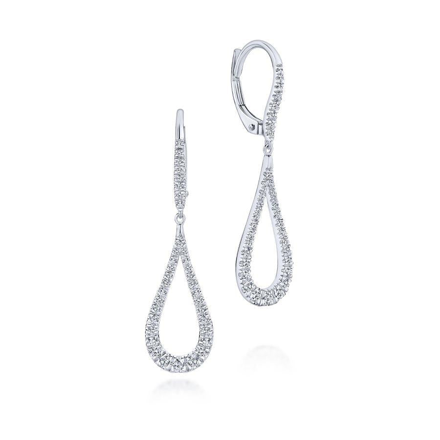 14K White Gold Contoured Pear Shaped Diamond Drop Earrings