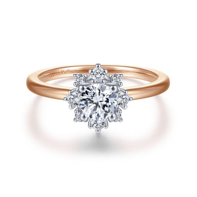 Unique 14K White-Rose Gold Halo Diamond Engagement Ring