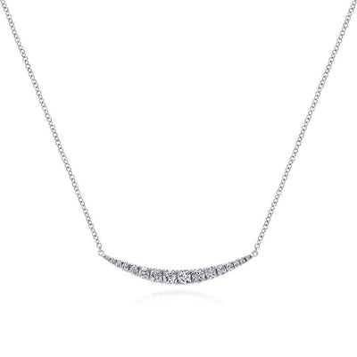 14K White Gold Curved Diamond Bar Necklace