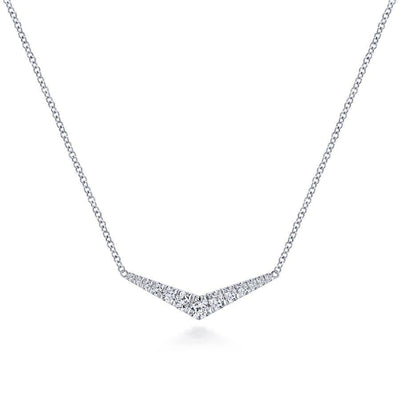 14K White Gold Curved Diamond Bar Necklace