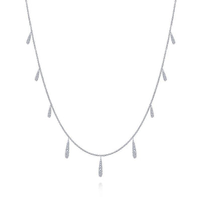 14K White Gold Dangling Diamond Station Necklace