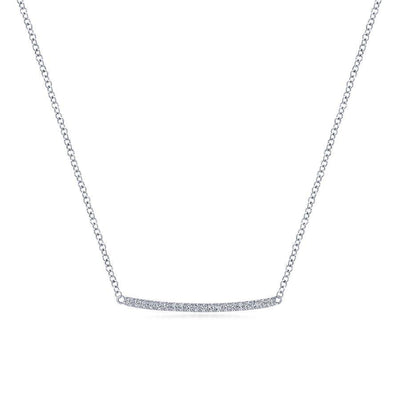 14K White Gold Curved Pav�� Diamond Bar Necklace