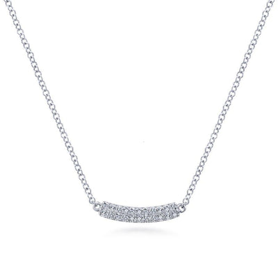 14K White Gold Curved Pav�� Diamond Bar Necklace