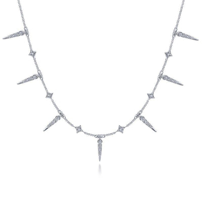 14K White Gold Alternating Diamond Spike Necklace