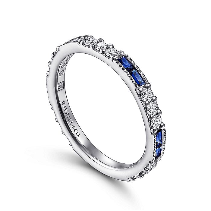 Gabriel & Co. LR4572W45SA 14K White Gold Sapphire Baguette and Diamond Stackable Ring