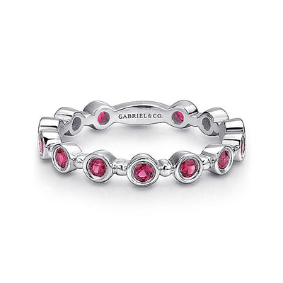 Gabriel & Co. LR4584W4JRA 14K White Gold Round Bezel Station Ruby Stackable Ring