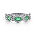 Gabriel & Co. LR50257W45EA 14K White Gold Twisted Diamond Rows and Emerald Marquise Stones Ring