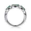 Gabriel & Co. LR50257W45EA 14K White Gold Twisted Diamond Rows and Emerald Marquise Stones Ring