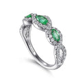 Gabriel & Co. LR50257W45EA 14K White Gold Twisted Diamond Rows and Emerald Marquise Stones Ring