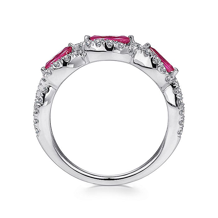 Gabriel & Co. LR50257W45RA 14K White Gold Twisted Diamond Rows and Ruby Marquise Stones Ring