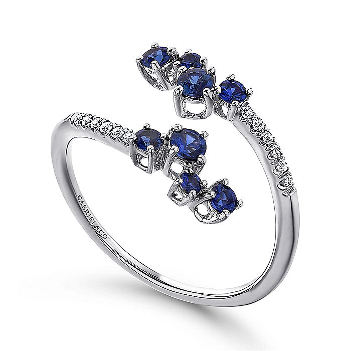 Gabriel & Co. LR51037W45SA 14K White Gold Split Sapphire and Diamond Ring