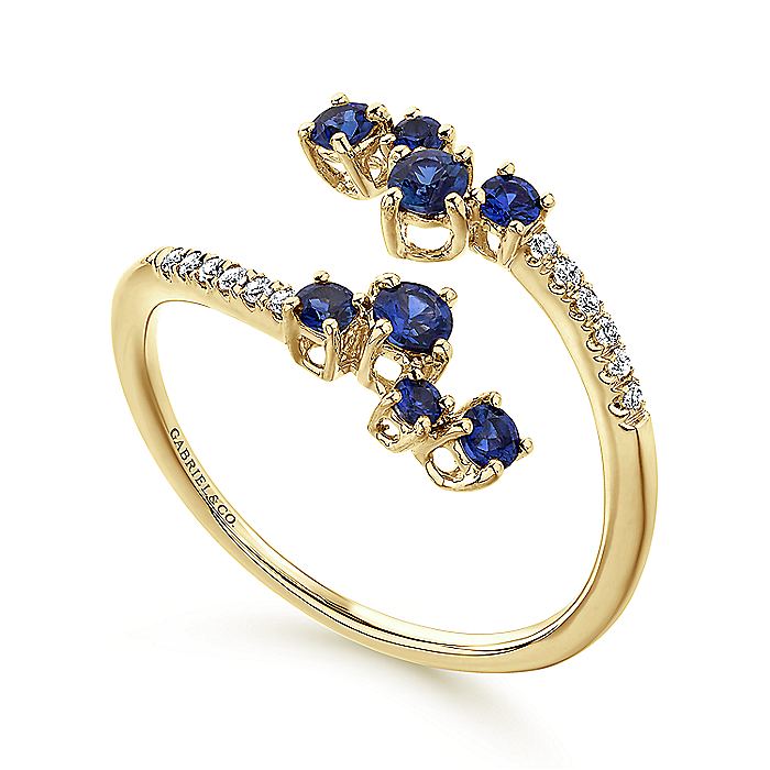 Gabriel & Co. LR51037Y45SA 14K Yellow Gold Sapphire and Diamond Open Wrap Ring