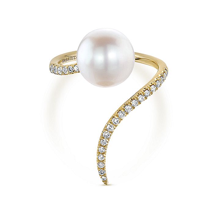 Gabriel & Co. LR51116Y45PL 14K Yellow Gold Pavé Diamond & Cultured Pearl Ring