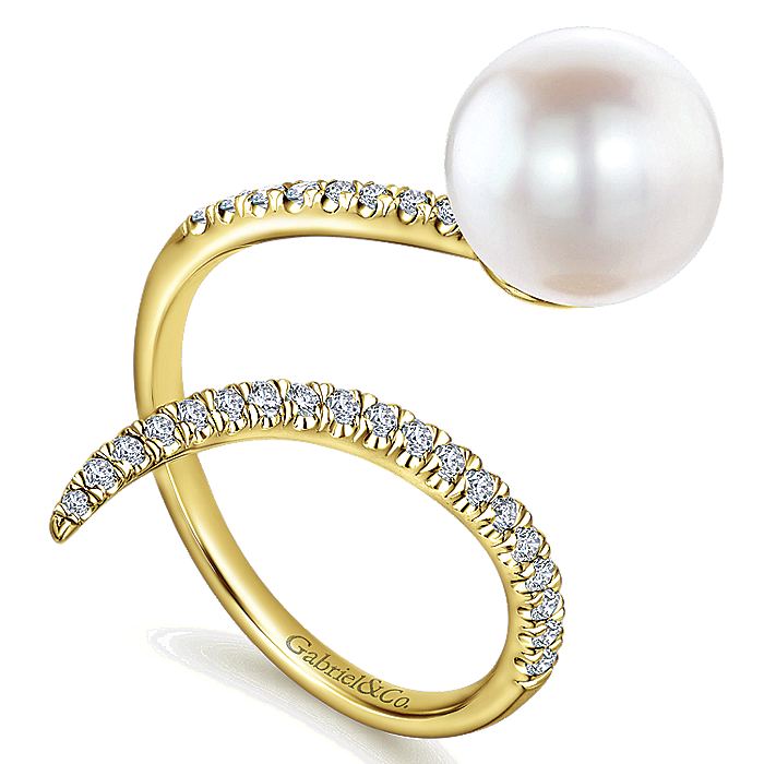 Gabriel & Co. LR51116Y45PL 14K Yellow Gold Pavé Diamond & Cultured Pearl Ring