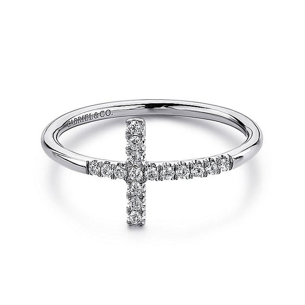 Gabriel & Co. LR51170W45JJ 14K White Gold Sideways Cross Diamond Ring