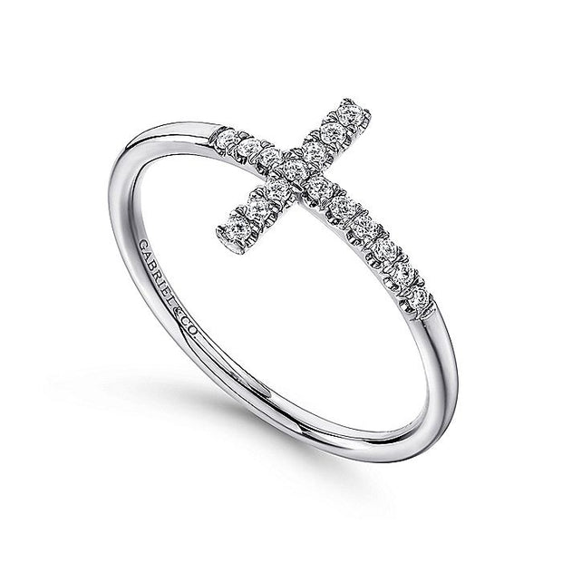 Gabriel & Co. LR51170W45JJ 14K White Gold Sideways Cross Diamond Ring