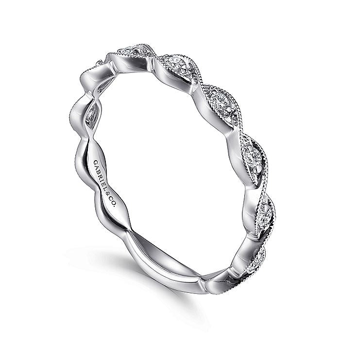 Gabriel & Co. LR51178W45JJ 14K White Gold Twisted Diamond Stackable Ring