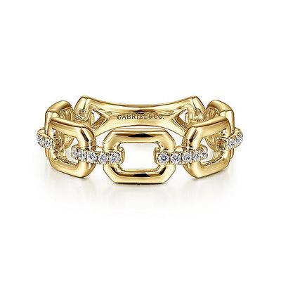 Gabriel & Co. LR51248Y45JJ 14K Yellow Gold Chain Link Ring Band with Diamond Connectors