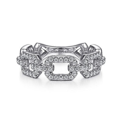 Gabriel & Co. LR51249W45JJ 14K White Gold Pavé Diamond Chain Link Ring Band